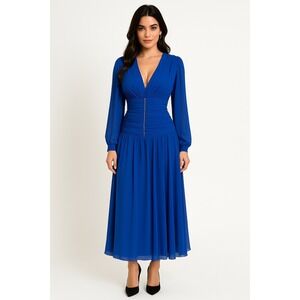 Vintage 90s STEPHAN CARAS Designer Bright Blue Evening‎ Maxi Dress Cocktail